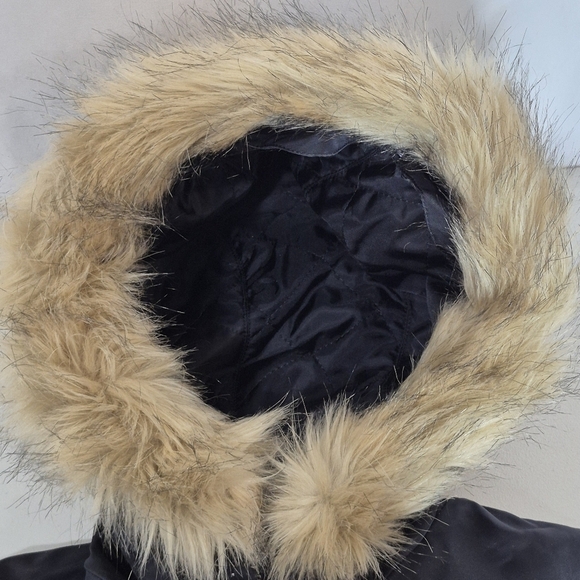 Alpha Industries Adrienne Black Nylon Jacket Attached Hood Removable Fur Trim -S - Picture 14 of 16
